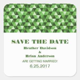 Geometric Triangles Save the Date Stickers, Green Square Sticker