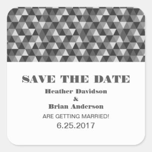 Geometric Triangles Save the Date Stickers, Grey Square Sticker