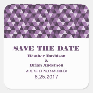 Geometric Triangles Save the Date Stickers, Purple Square Sticker