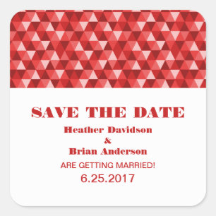 Geometric Triangles Save the Date Stickers, Red Square Sticker