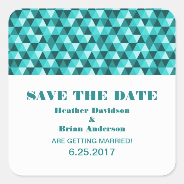 Geometric Triangles Save the Date Stickers, Teal Square Sticker (Front)