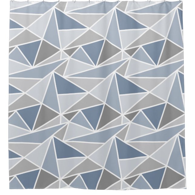 Geometric Triangles, Slate Blue and Grey Shower Curtain (Front)