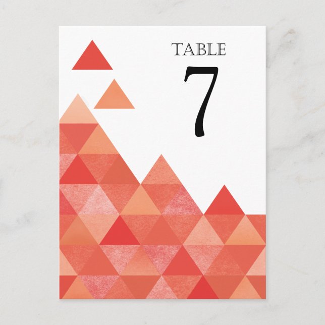 Geometric Triangles Table Numbers | coral Postcard (Front)