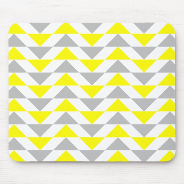 Geometric Triangles Yellow,  Grey, White Pattern Mouse Pad (Front)