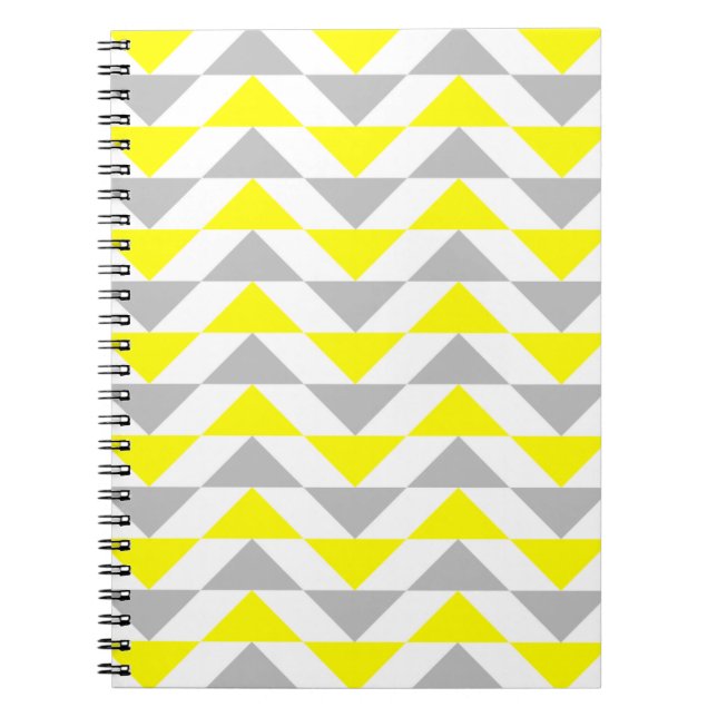 Geometric Triangles Yellow,  Grey, White Pattern Notebook (Front)