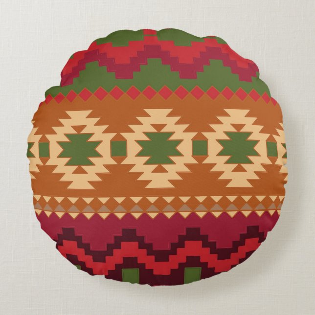 Geometric Tribal Aztec Colourful Pattern Round Cushion (Front)