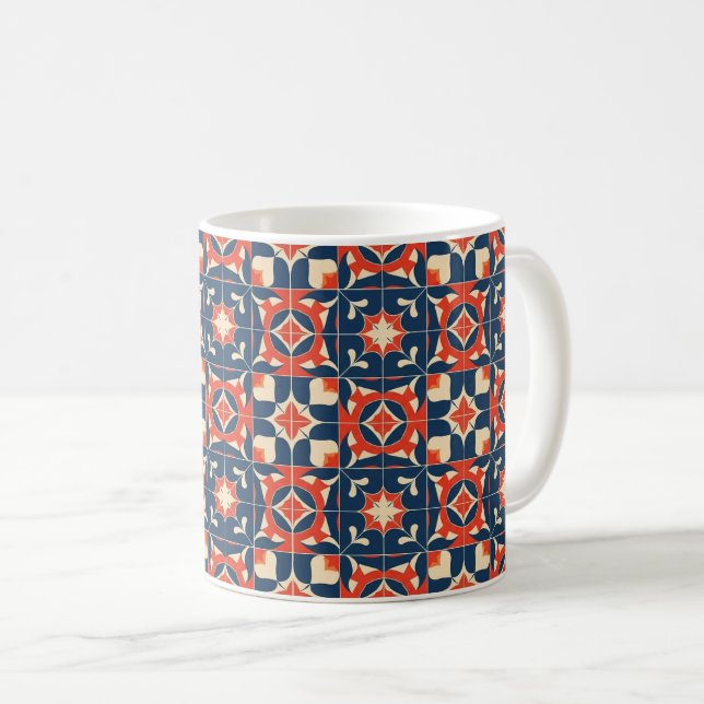 Geometric Tribal Pattern Mug, Earthy Tones Coffee  Coffee Mug (Front Right)