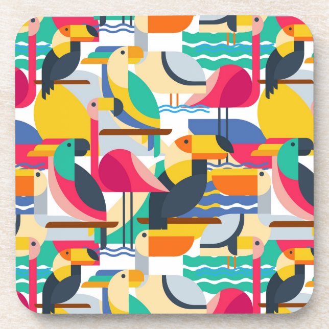 Geometric Tropical Birds Coaster (Front)
