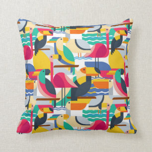Geometric Tropical Birds Cushion