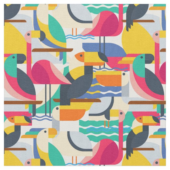 Geometric Tropical Birds Fabric (Close Up)