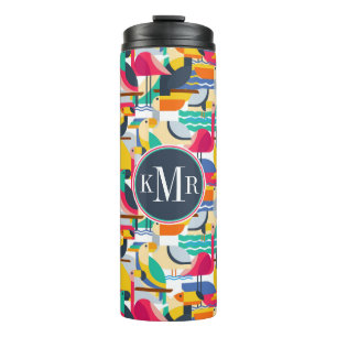 Geometric Tropical Birds Monogram Thermal Tumbler