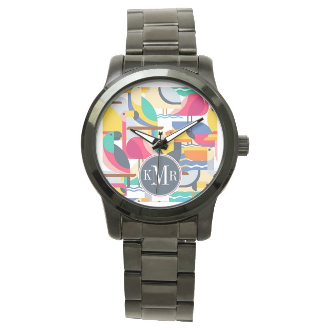 Geometric Tropical Birds | Monogram Watch (Front)