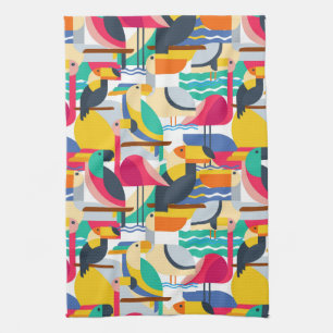 Geometric Tropical Birds Tea Towel