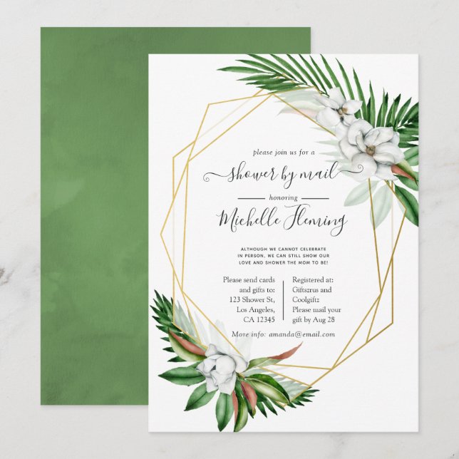 Geometric Tropical Floral Baby Shower by Mail Invitation (Front/Back)