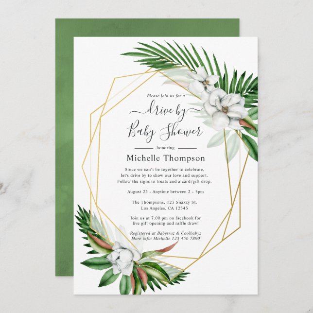 Geometric Tropical Floral Summer Drive By Shower Invitation (Front/Back)