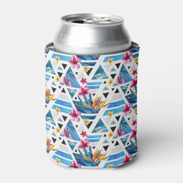 Geometric Tropical Flowers Pattern Can Cooler (Can Front)