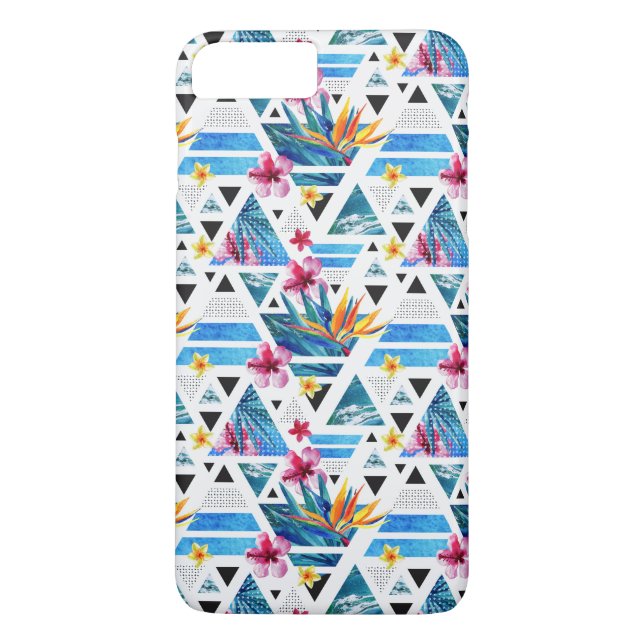 Geometric Tropical Flowers Pattern Case-Mate iPhone Case (Back)
