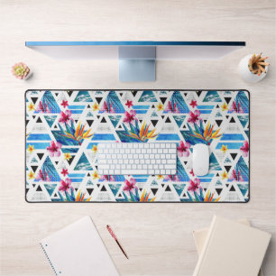 Geometric Tropical Flowers Pattern Desk Mat
