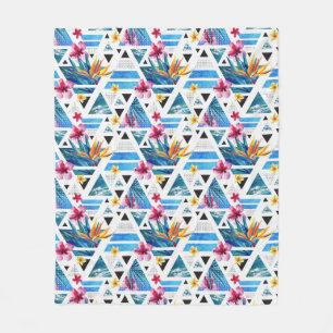 Geometric Tropical Flowers Pattern Fleece Blanket