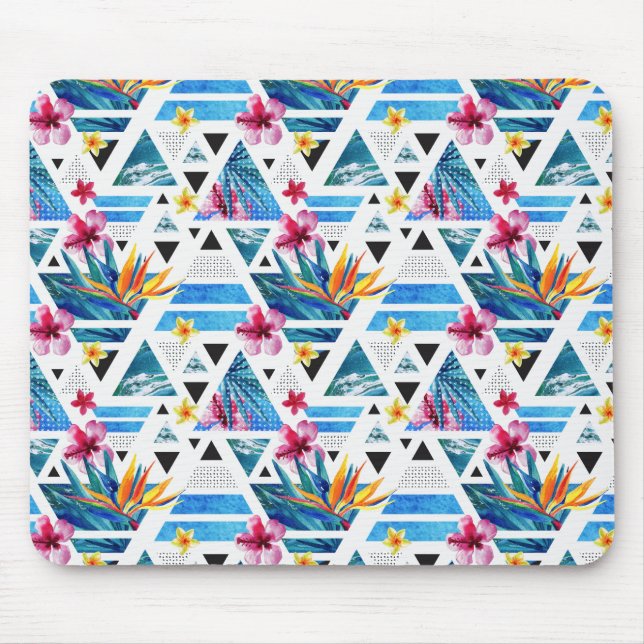 Geometric Tropical Flowers Pattern Mouse Pad (Front)