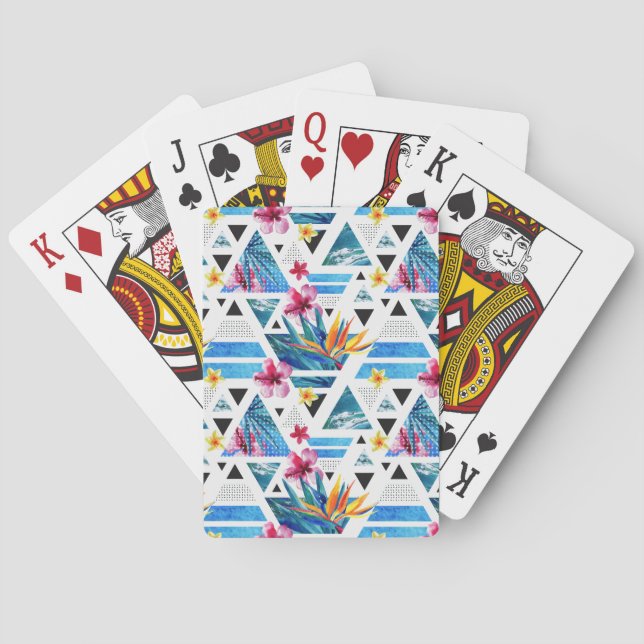 Geometric Tropical Flowers Pattern Playing Cards (Back)