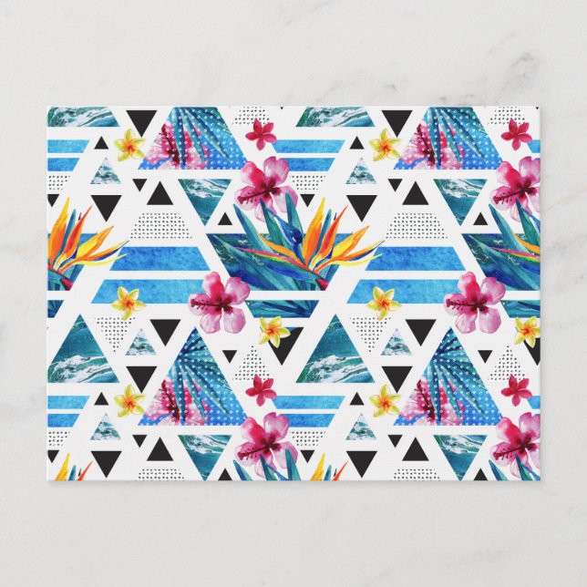 Geometric Tropical Flowers Pattern Postcard (Front)