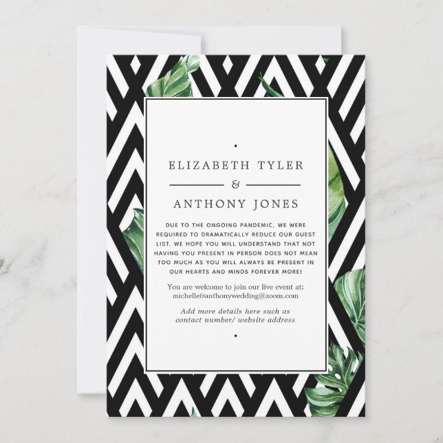 Geometric Tropical Forest Reduced Wedding Guests Announcement (Front)