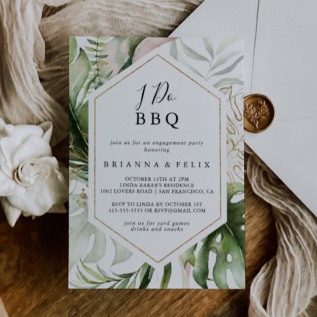 Geometric Tropical Gold  I Do BBQ Engagement Party Invitation (Creator Uploaded)