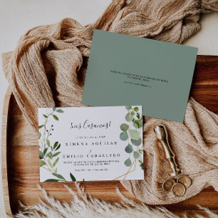 Geometric Tropical Green Leaves Spanish Elopement Announcement