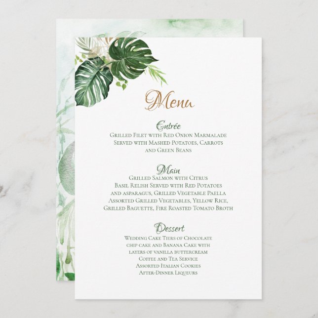 Geometric Tropical Green Palm Leaves Art Wedding M Menu (Front/Back)