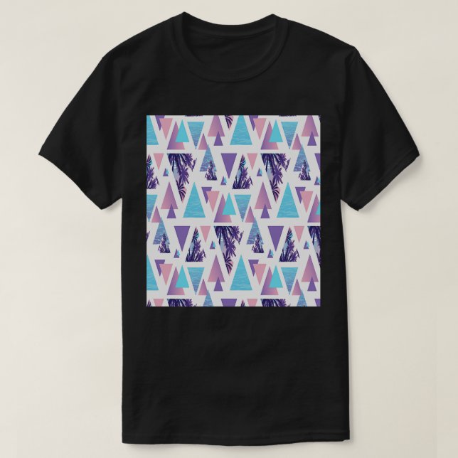 Geometric Tropical Palm Trees Water Pattern T-Shirt (Design Front)