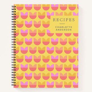 Geometric Tulip Flower Yellow Personalised Recipe Notebook