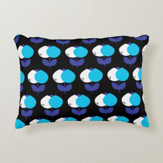Geometric Tulips Blue and Black Decorative Cushion