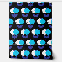 Geometric Tulips Blue and Black