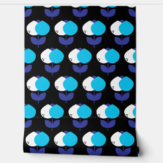 Geometric Tulips Blue and Black Wallpaper