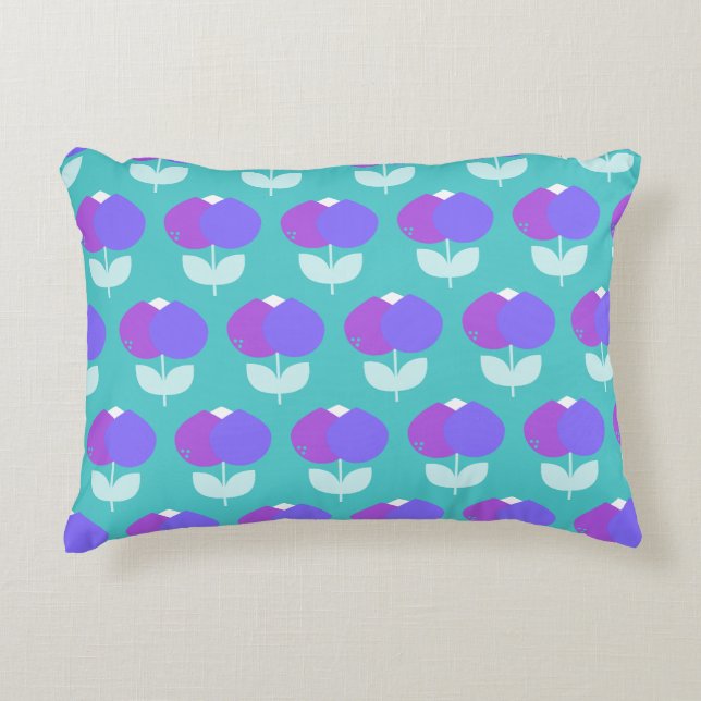 Geometric Tulips Purple and Aqua Decorative Cushion (Front)