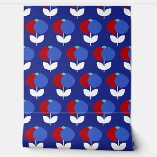 Geometric Tulips Red and Blue Wallpaper