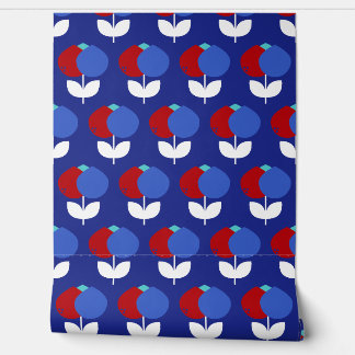 Geometric Tulips Red and Blue Wallpaper