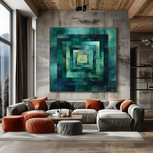 Geometric Tunnel Abstract Art – Teal and Green Poster