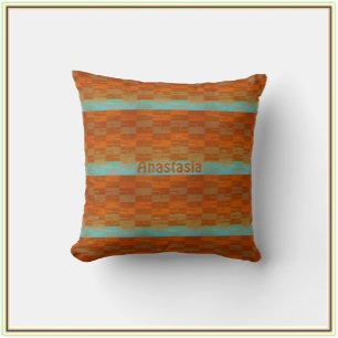 Geometric Turquoise and Orange Abstract Throw Pill Cushion