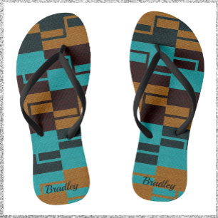 Geometric Turquoise Black and Brown  Jandals