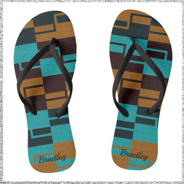 Geometric Turquoise Black and Brown  Jandals (Creator Uploaded)