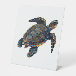 Geometric Turtle Colorful Abstract Rainbow Pedestal Sign
