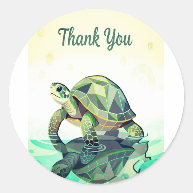 Geometric Turtle “Thank You” Sticker – Modern Ocea (Front)