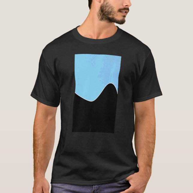 Geometric Two Tone Wave Pattern Baby Blue And Blac T-Shirt (Front)