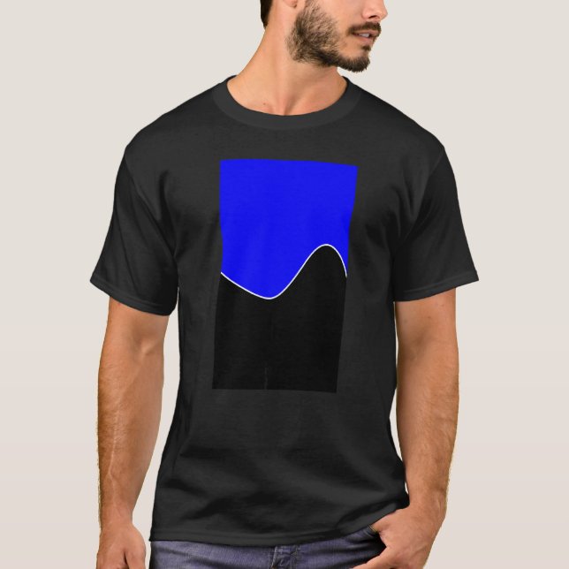 Geometric Two Tone Wave Pattern Blue And Black T-Shirt (Front)