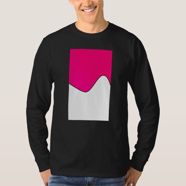 Geometric Two Tone Wave Pattern Bright Pink And Wh T-Shirt (Front)