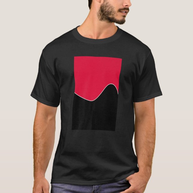 GEOMETRIC TWO TONE WAVE PATTERN CRIMSON AND BLACK T-Shirt (Front)