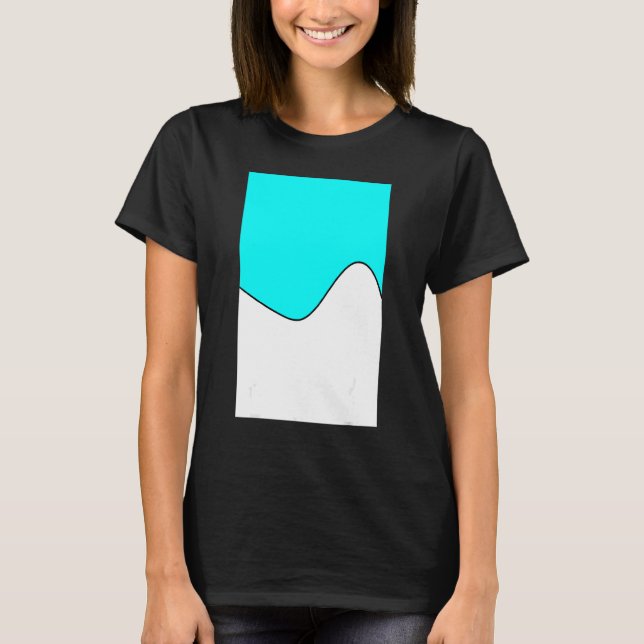 Geometric Two Tone Wave Pattern Cyan And White T-Shirt (Front)