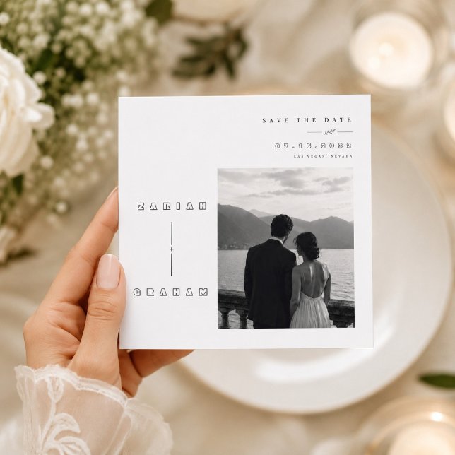 Geometric Typography Wedding Save The Date Card. (Creator Uploaded)